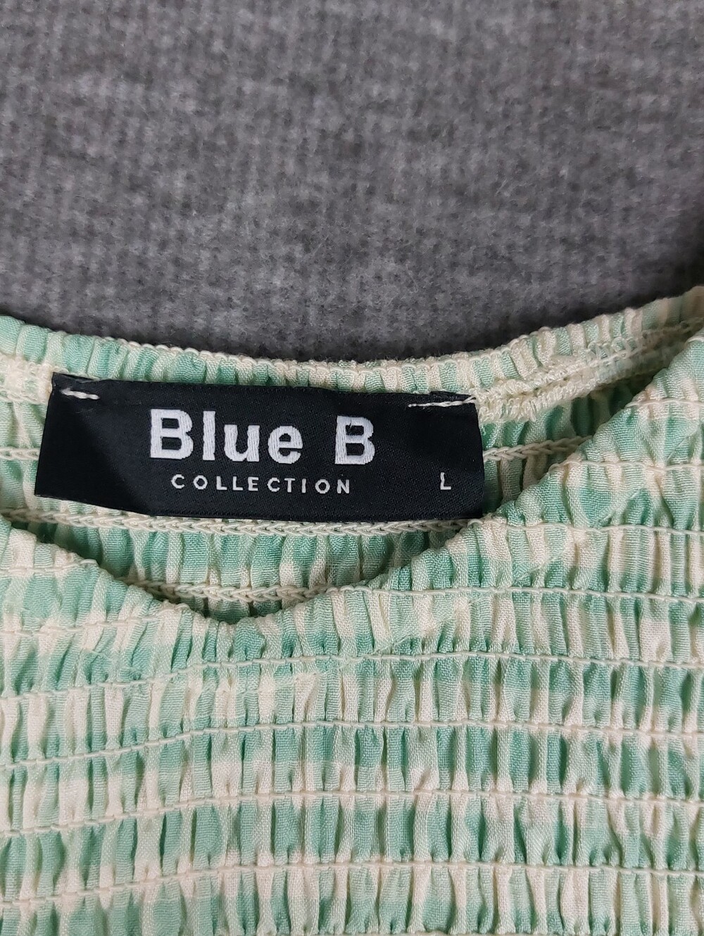 BLUE B COLLECTION WOMENS MINT CREAM GINGHAM SMOCKED LONG SLEEVE MINI DRESS L - Picture 2 of 7